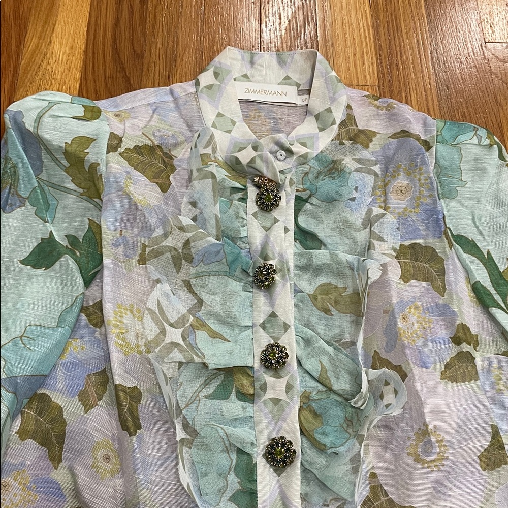 Zimmerman rhythm ruffled patchwork print silk blo… - image 5